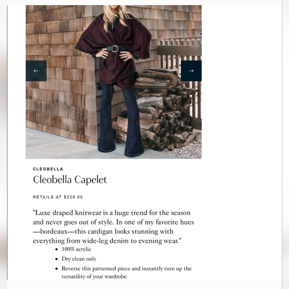 Cleobella Sevigny ~ Cardigan Capelet Wrap. NEW - Picture 2 of 5